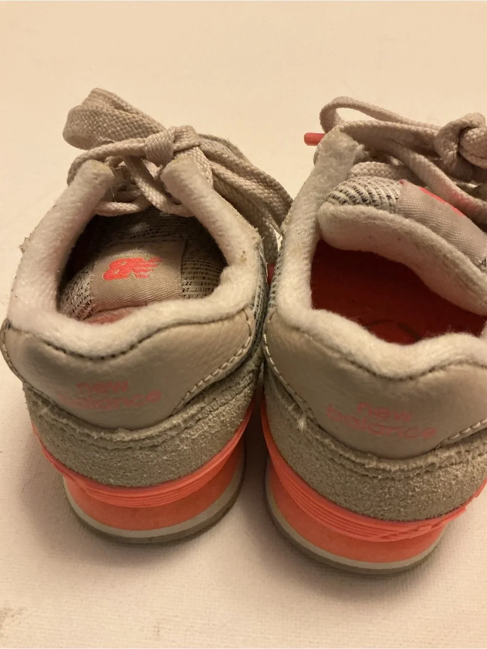 New Balance Kids Beige Mesh & Suede Sneakers with Coral Logo